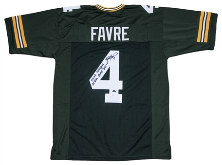 Brett Favre Signed & Stats Inscribed Green Bay Packers Home Jersey (JSA)